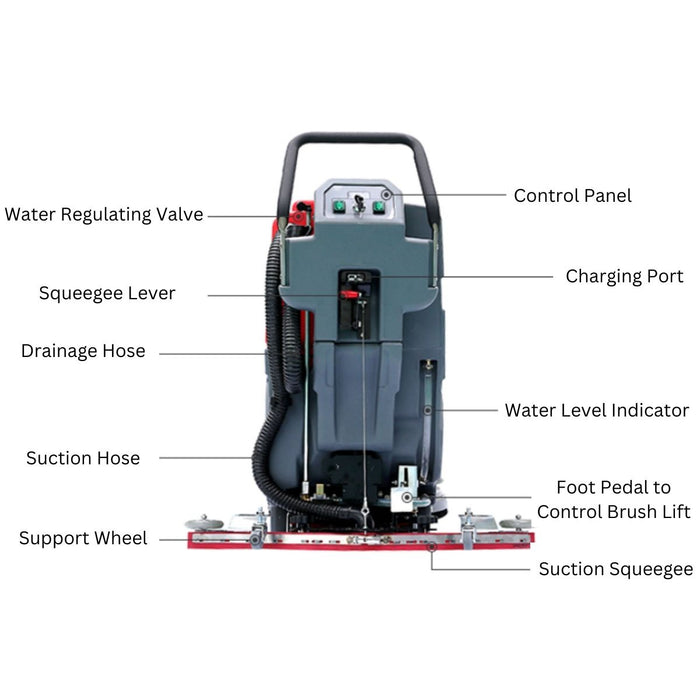 20" Battery Powered Walk Behind Auto Scrubber With Brush & Pad Driver - 13 GAL Solution Tank / 15 GAL Recovery Tank - (2) 12V 100 Ah Batteries