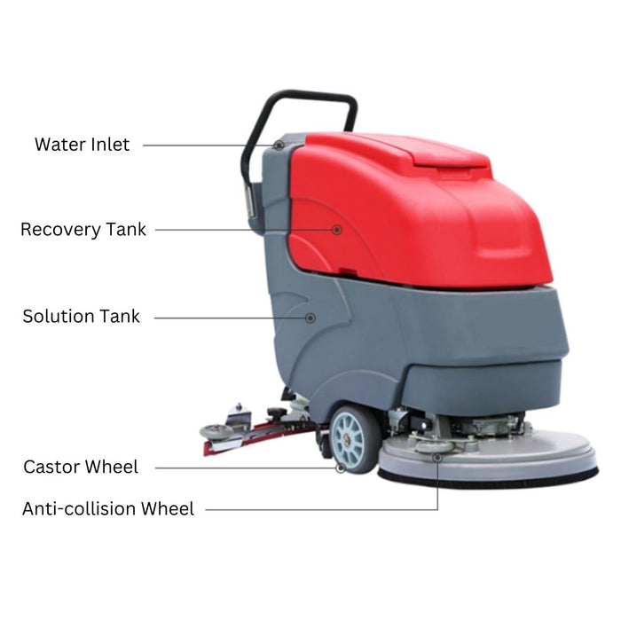 20" Battery Powered Walk Behind Auto Scrubber With Brush & Pad Driver - 13 GAL Solution Tank / 15 GAL Recovery Tank - (2) 12V 100 Ah Batteries