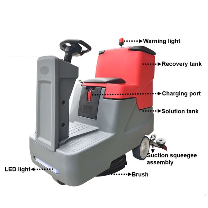 23" Battery Powered Ride-On Auto Scrubber With Brush & Pad Driver - 26 GAL Solution Tank / 29 GAL Recovery Tank - (2) 12V 120 Ah Gel Batteries