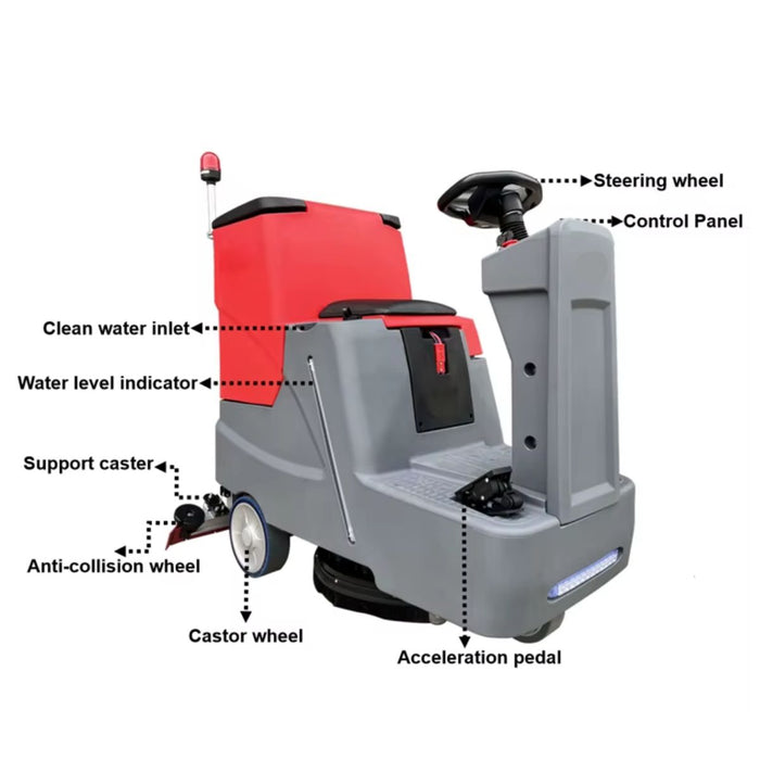 23" Battery Powered Ride-On Auto Scrubber With Brush & Pad Driver - 26 GAL Solution Tank / 29 GAL Recovery Tank - (2) 12V 120 Ah Gel Batteries